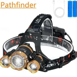 Pathfinder IR Sensor LED Headlight Headlamp Head Flashlight Torch Zoomable 12000 Lumen T6 Rechargeable Forehead Lamp Light Fishing