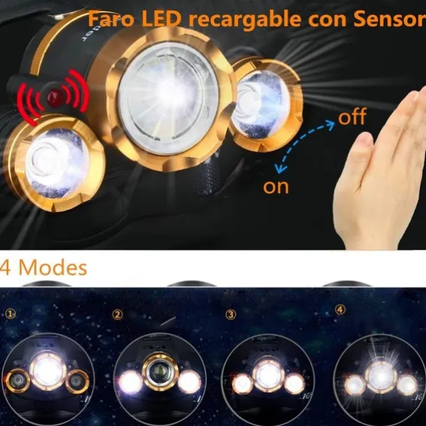 Pathfinder IR Sensor LED Headlight Headlamp Head Flashlight Torch Zoomable 12000 Lumen T6 Rechargeable Forehead Lamp Light Fishing