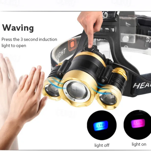 Pathfinder IR Sensor LED Headlight Headlamp Head Flashlight Torch Zoomable 12000 Lumen T6 Rechargeable Forehead Lamp Light Fishing