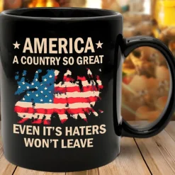 Patriotic Coffee Mug America A Country So Great 11oz Black Ceramic Cup Funny USA Gift for Men Women Veterans Independence Day Political Humor Drinkware