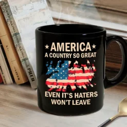 Patriotic Coffee Mug America A Country So Great 11oz Black Ceramic Cup Funny USA Gift for Men Women Veterans Independence Day Political Humor Drinkware