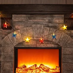 Patriotic 10ft 20LED Star String Lights Decor Independence Day, Fourth of July LED Star Fairy Lights with Remote Control Red White Blue 8 Modes Battery Powered Holiday Home Party Decoration