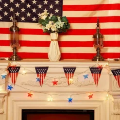 Patriotic 10ft 20LED Star String Lights Decor Independence Day, Fourth of July LED Star Fairy Lights with Remote Control Red White Blue 8 Modes Battery Powered Holiday Home Party Decoration