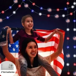 Patriotic LED String Lights Independence Day Decor Lights 2m 20LEDs Battery Powered Fourth of July Stars Fairy Lights Red White Blue Holiday Home Decoration