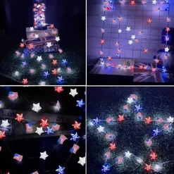 Patriotic LED String Lights Independence Day Decor Lights 2m 20LEDs Battery Powered Fourth of July Stars Fairy Lights Red White Blue Holiday Home Decoration