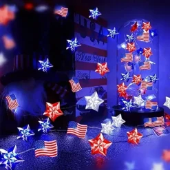 Patriotic LED String Lights Independence Day Decor Lights 2m 20LEDs Battery Powered Fourth of July Stars Fairy Lights Red White Blue Holiday Home Decoration