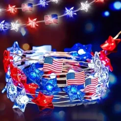 Patriotic LED String Lights Independence Day Decor Lights 2m 20LEDs Battery Powered Fourth of July Stars Fairy Lights Red White Blue Holiday Home Decoration