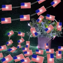 Patriotic LED String Lights Independence Day Decor Lights 2m 20LEDs Battery Powered Fourth of July Stars Fairy Lights Red White Blue Holiday Home Decoration
