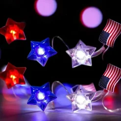 Patriotic LED String Lights Independence Day Decor Lights 2m 20LEDs Battery Powered Fourth of July Stars Fairy Lights Red White Blue Holiday Home Decoration