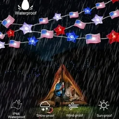 Patriotic LED String Lights Independence Day Decor Lights 2m 20LEDs Battery Powered Fourth of July Stars Fairy Lights Red White Blue Holiday Home Decoration