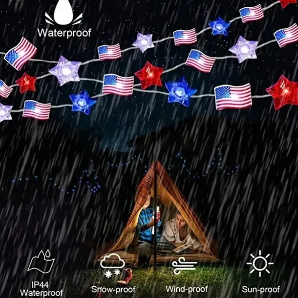 Patriotic LED String Lights Independence Day Decor Lights 2m 20LEDs Battery Powered Fourth of July Stars Fairy Lights Red White Blue Holiday Home Decoration