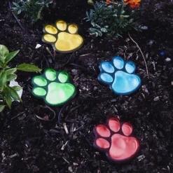 Paw Print Solar Outdoor Lights Solar Lights Outdoor Waterproof Dog Paw Lights(Set of 4) Cat Puppy Animal Garden Lights Path Paw Lamp Walkway Lighting for PatioYardAny Pet Lover