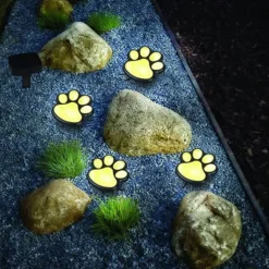 Paw Print Solar Outdoor Lights Solar Lights Outdoor Waterproof Dog Paw Lights(Set of 4) Cat Puppy Animal Garden Lights Path Paw Lamp Walkway Lighting for PatioYardAny Pet Lover