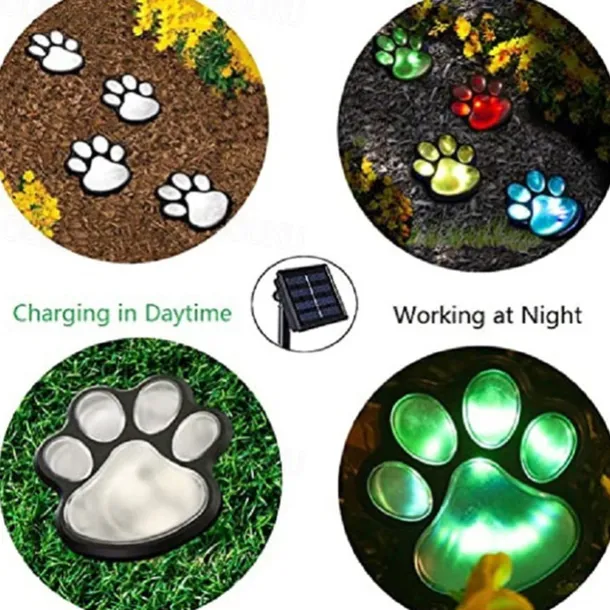 Paw Print Solar Outdoor Lights Solar Lights Outdoor Waterproof Dog Paw Lights(Set of 4) Cat Puppy Animal Garden Lights Path Paw Lamp Walkway Lighting for PatioYardAny Pet Lover