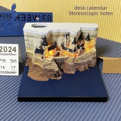1pc 2024 Desk Calendar Memo Pad 3D Magic Castle Weekly Calendar Notepad 3D Memo Pad DIY Decoration Gift