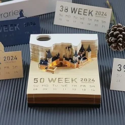 1pc 2024 Desk Calendar Memo Pad 3D Magic Castle Weekly Calendar Notepad 3D Memo Pad DIY Decoration Gift