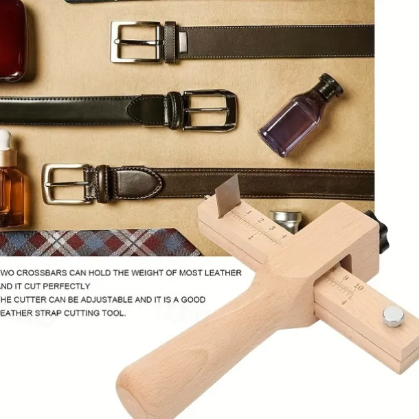 1pc Adjustable Wooden Leather Strap Maker with 5 Replacement Blades for DIY Leathercraft and Gardening Tools Craft Belt Cutter