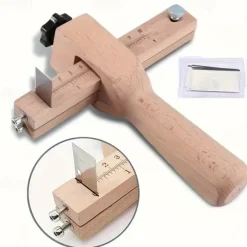 1pc Adjustable Wooden Leather Strap Maker with 5 Replacement Blades for DIY Leathercraft and Gardening Tools Craft Belt Cutter