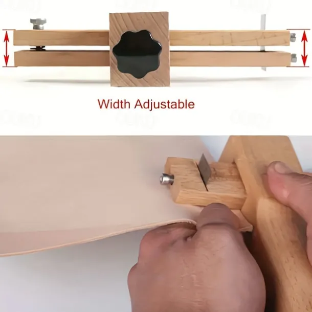 1pc Adjustable Wooden Leather Strap Maker with 5 Replacement Blades for DIY Leathercraft and Gardening Tools Craft Belt Cutter