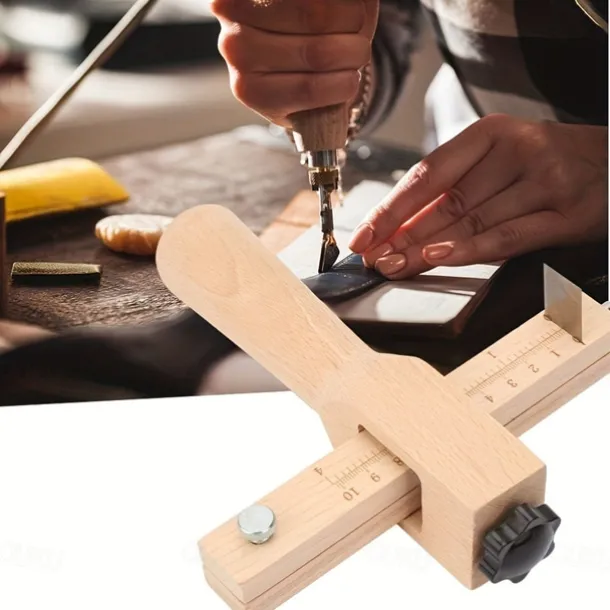 1pc Adjustable Wooden Leather Strap Maker with 5 Replacement Blades for DIY Leathercraft and Gardening Tools Craft Belt Cutter