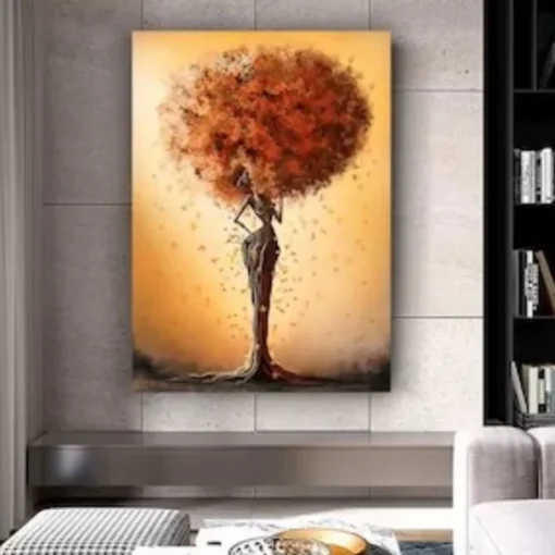1pc African American Wall Art Canvas Painting Black Woman Flowers Poster Abstract Afro Girl With Butterfly Artwork Painting Picture For Room Wall Decor No Frame