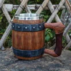 1pc Antique Viking Beer Mug - Wooden Barrel Cup with Stainless Steel Liner - Perfect Gift for Beer Lovers