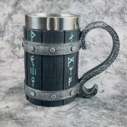 1pc Antique Viking Beer Mug - Wooden Barrel Cup with Stainless Steel Liner - Perfect Gift for Beer Lovers