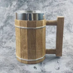 1pc Antique Viking Beer Mug - Wooden Barrel Cup with Stainless Steel Liner - Perfect Gift for Beer Lovers