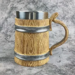 1pc Antique Viking Beer Mug - Wooden Barrel Cup with Stainless Steel Liner - Perfect Gift for Beer Lovers