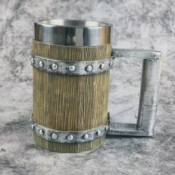 1pc Antique Viking Beer Mug - Wooden Barrel Cup with Stainless Steel Liner - Perfect Gift for Beer Lovers