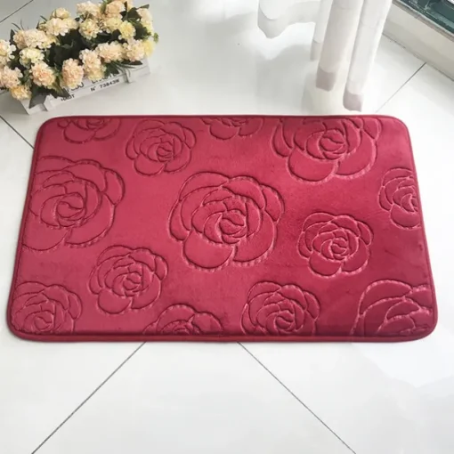 1pc Bath Rugs, Rose Flower Patterned Bathroom Bath Mat Flannel Non-slip Carpet Bathtub Floor Rug Shower Room Doormat Memory Foam Mat Washable Carpet