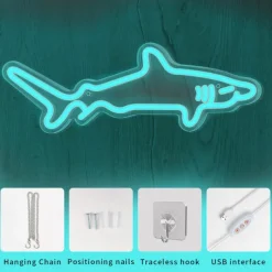 1pc Blue Shark LED Neon Light Sign, USB Powered Neon Sign Light for Home Bedroom Aquarium Zoo Bar Club Pub Party Wall Art Decoration Hanging Light
