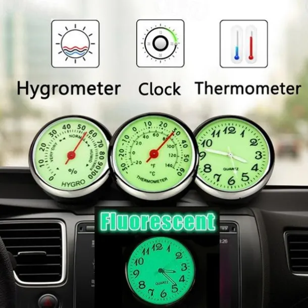 1pc Car Luminous Clock Thermometer Hygrometer Car Decoration Luminous Clock Car Quartz Watch Multi-function Car Interior Decoration