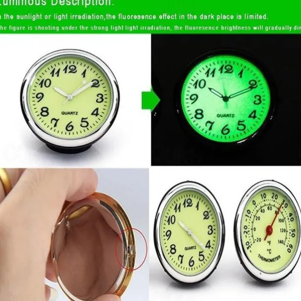 1pc Car Luminous Clock Thermometer Hygrometer Car Decoration Luminous Clock Car Quartz Watch Multi-function Car Interior Decoration