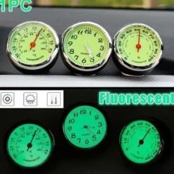1pc Car Luminous Clock Thermometer Hygrometer Car Decoration Luminous Clock Car Quartz Watch Multi-function Car Interior Decoration