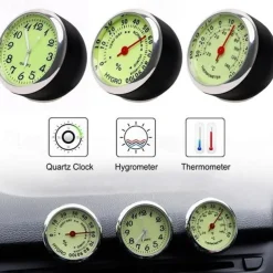 1pc Car Luminous Clock Thermometer Hygrometer Car Decoration Luminous Clock Car Quartz Watch Multi-function Car Interior Decoration