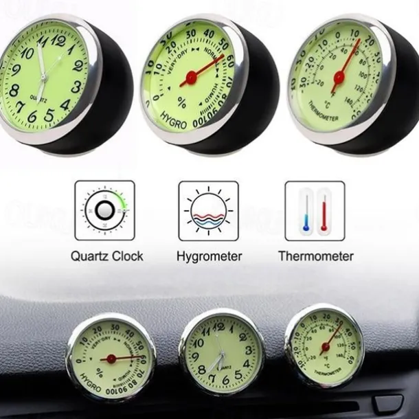 1pc Car Luminous Clock Thermometer Hygrometer Car Decoration Luminous Clock Car Quartz Watch Multi-function Car Interior Decoration