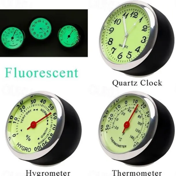 1pc Car Luminous Clock Thermometer Hygrometer Car Decoration Luminous Clock Car Quartz Watch Multi-function Car Interior Decoration