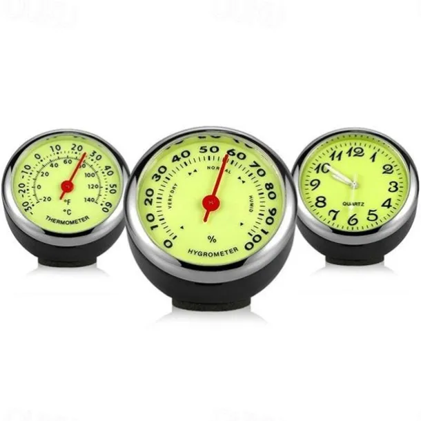 1pc Car Luminous Clock Thermometer Hygrometer Car Decoration Luminous Clock Car Quartz Watch Multi-function Car Interior Decoration