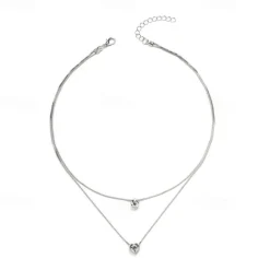 1PC Chain Necklace Layered Necklace For Women's Crystal Clear Wedding Party Evening Daily Crystal Alloy Heart