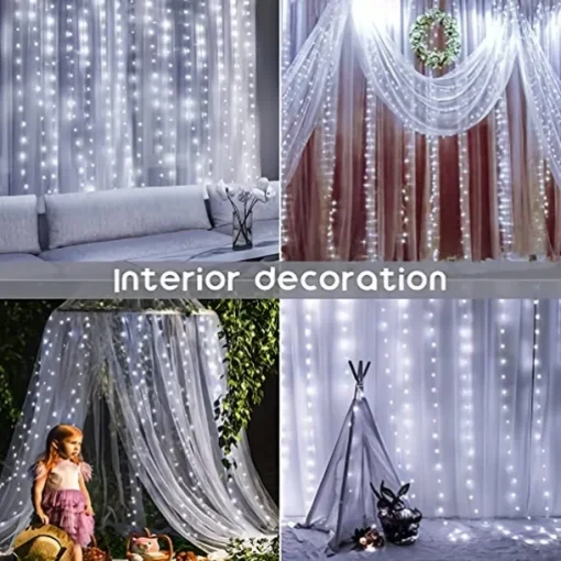 1pc Curtain Lights 300 LED Curtain Fairy Lights with Remote 8 Modes 9.8 9.8 Ft Curtain String Lights Waterproof USB Plug In Copper Wire Lights For Bedroom Window Chrismas Wedding Party