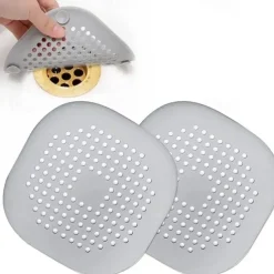 2pc Drain Hair Catcher With Suction Cup Durable Silicone Square Drain Cover For Shower Anti Sink Clogging Floor Cover Shower Drain Hair Outlet Filter For Bathroom Tub And Kitchen