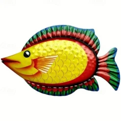 1pc Fish Metal Wall Art Metal Colorful Tropical Fish Decor 3D Outdoor Sculpture Ocean Theme Decor Bathroom Pool Decor Garden Fence Wall Decor Metal Wall Art Decor 17.5x30cm/6.9''x11.8''