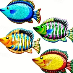 1pc Fish Metal Wall Art Metal Colorful Tropical Fish Decor 3D Outdoor Sculpture Ocean Theme Decor Bathroom Pool Decor Garden Fence Wall Decor Metal Wall Art Decor 17.5x30cm/6.9''x11.8''