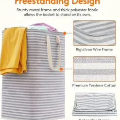 1PC Foldable Laundry Basket Hamper Portable Foldable Storage Bucket Freestanding Laundry Basket With Removable Handle Suitable For Dormitory Family Laundry Room Clothes Toys And Sundries Storage