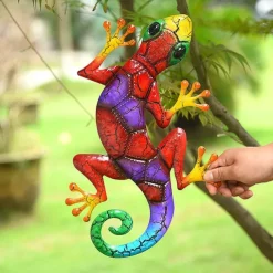 1pc Gecko Metal Wall Art Decor 3D Gecko Hanging Metal Wall Art Hanging Wall Decor For Indoor Outdoor Home Office Bathroom Kitchen Bedroom Living Room Garden 27x43cm/10.6''x16.8''