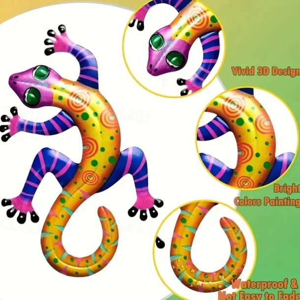 1pc Gecko Metal Wall Art Decor 3D Gecko Hanging Metal Wall Art Hanging Wall Decor For Indoor Outdoor Home Office Bathroom Kitchen Bedroom Living Room Garden 14x21.8cm/5.5''x8.6''