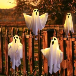 1pc Halloween Decorations Lighted Ghost Hanging Light Porch, Adjustable Arms for Glass Window, Indoor & Outdoor Tree Decor - Festive Atmosphere Decorative Light with 3 Lighting Modes (White & Orange)
