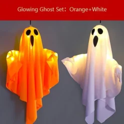 1pc Halloween Decorations Lighted Ghost Hanging Light Porch, Adjustable Arms for Glass Window, Indoor & Outdoor Tree Decor - Festive Atmosphere Decorative Light with 3 Lighting Modes (White & Orange)