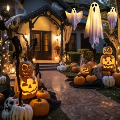 1pc Halloween Decorations Lighted Ghost Hanging Light Porch, Adjustable Arms for Glass Window, Indoor & Outdoor Tree Decor - Festive Atmosphere Decorative Light with 3 Lighting Modes (White & Orange)